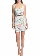 GUESS Women's Printed Lace Sheath Contemporary Dress AQUA MULTI