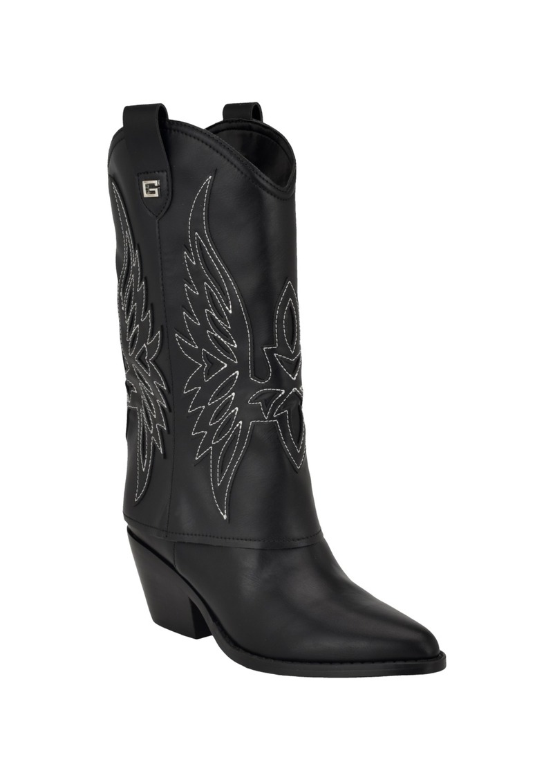 Guess Women's Raegan Fold Over Silhouette Block Heel Western Boots - Black