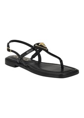 Guess Women's Rainey Logo Sqaure Toe T-Strap Flat Sandals - Black