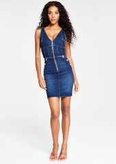 Guess Women's Reina Zip-Front V-Neck Cutout Denim Dress - Plume Dark