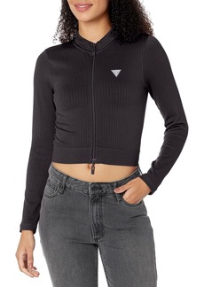 GUESS Women's Rib-Seamless Full Zip Crop Top