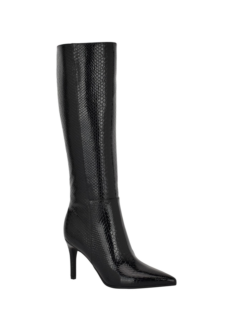 Guess Women's Richee Tall Shafted Pointy Toe Knee High Dress Boots - Black Lizard