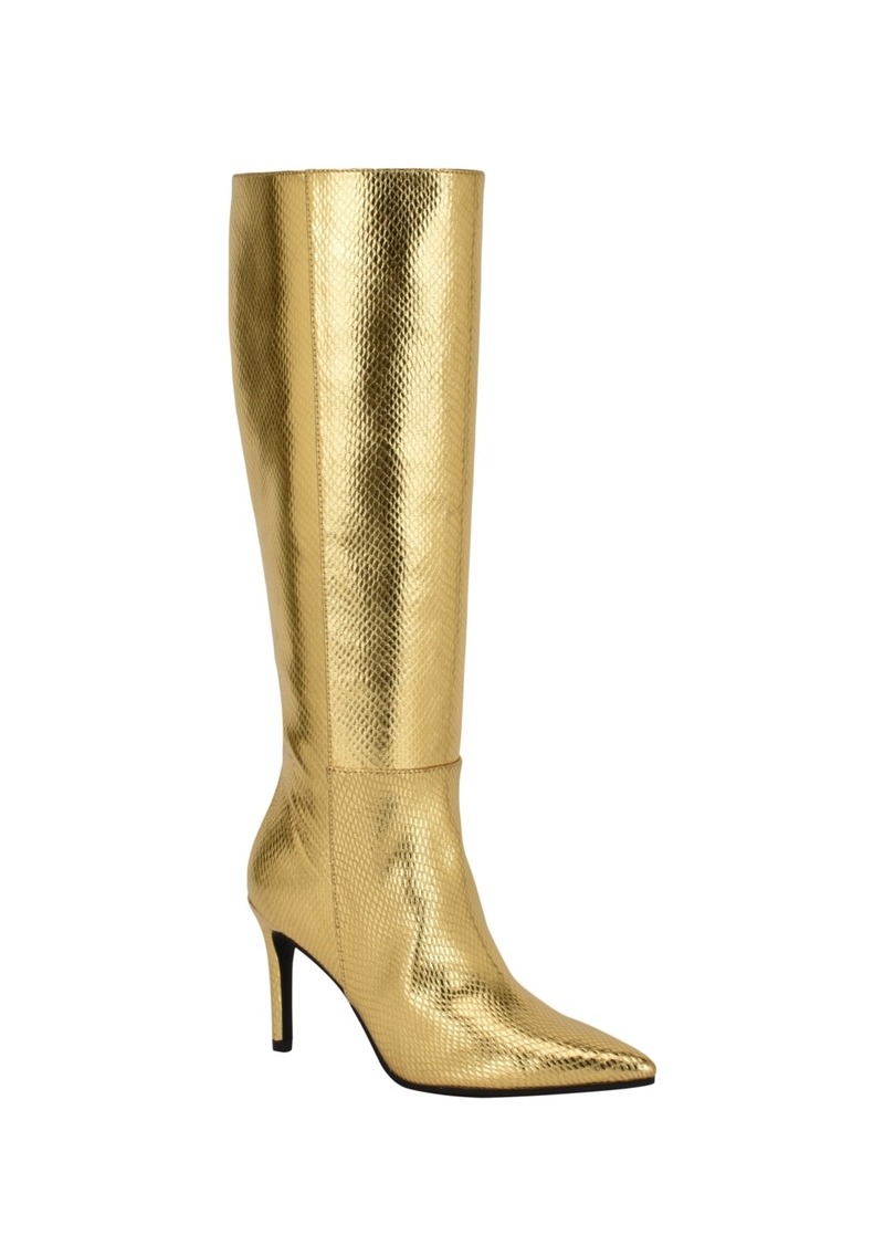 Guess Women's Richee Tall Shafted Pointy Toe Knee High Dress Boots - Gold Snake