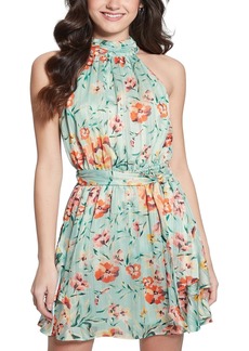 Guess Women's Romana Halter Belted Flared Mini Dress - ROSE MEADOWS PRINT