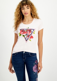 Guess Women's Roses Triangle Crewneck Short-Sleeve T-Shirt - Low Key Pink