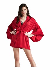 GUESS Women's Satin Printed Logo Kimono RED