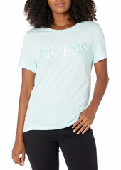 GUESS Women's Satinette Logo Short Sleeve Tee