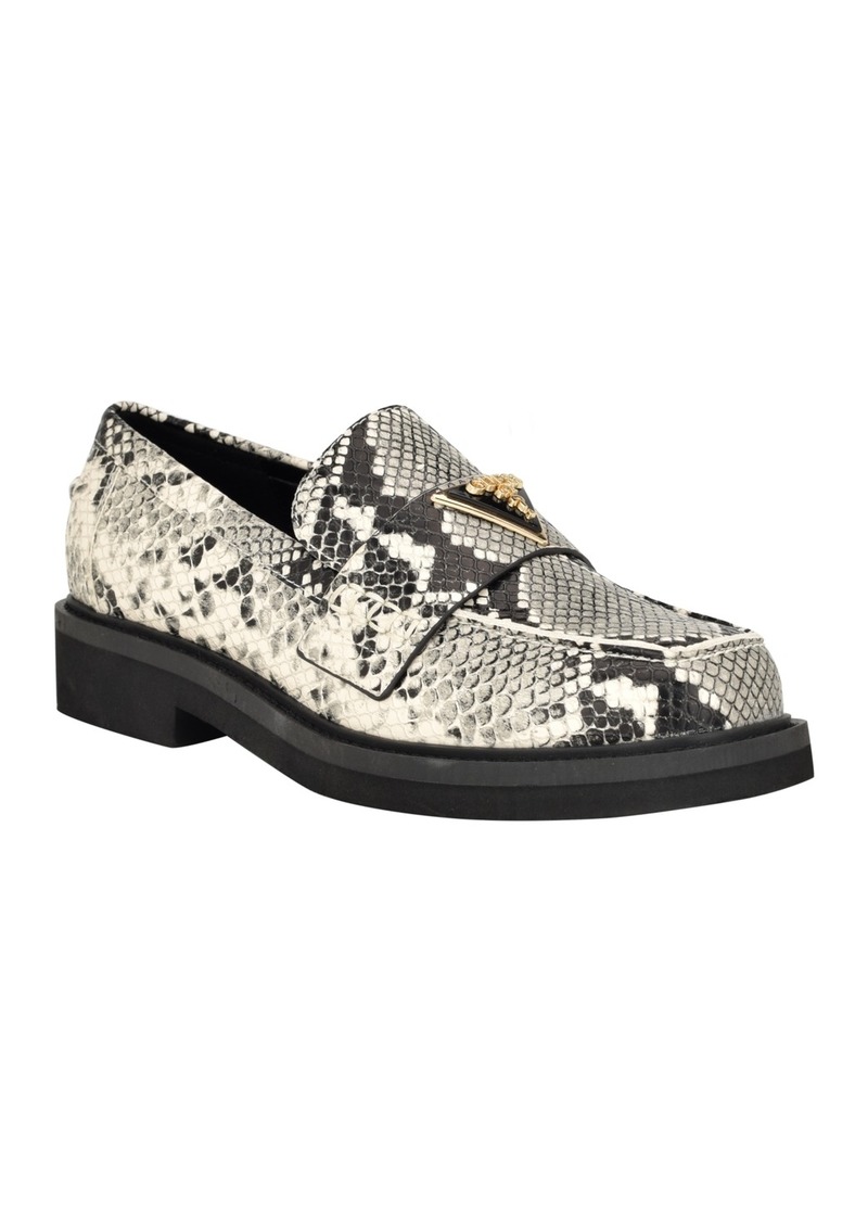 Guess Women's Shatha Logo Hardware Slip-on Almond Toe Loafers - Black Snake Multi -Manmade