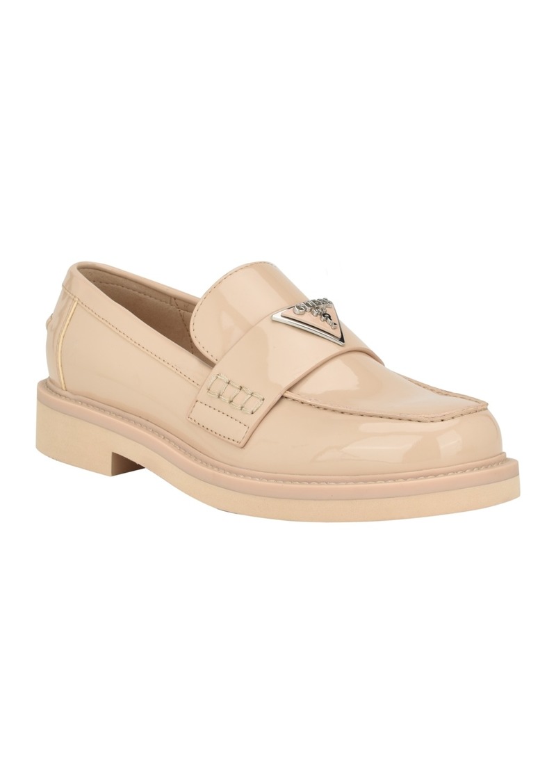 Guess Women's Shatha Logo Hardware Slip-on Almond Toe Loafers - Light Natural- Faux Patent Leather