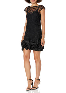 GUESS Women's Short Sleeve Cocktail Dress with Lace Overlay