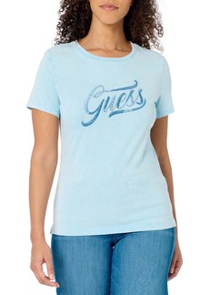 GUESS Women's Short Sleeve Crew Neck Stones & Embro Tee