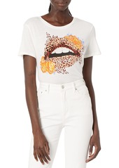 GUESS Women's Short Sleeve Graphic Easy Tee Ocean Salt-Cheetah Floral Lip