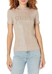 GUESS Women's Short Sleeve High Neck Cristina Logo Top