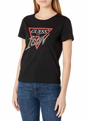GUESS Women's Short Sleeve Icon Bling Tee