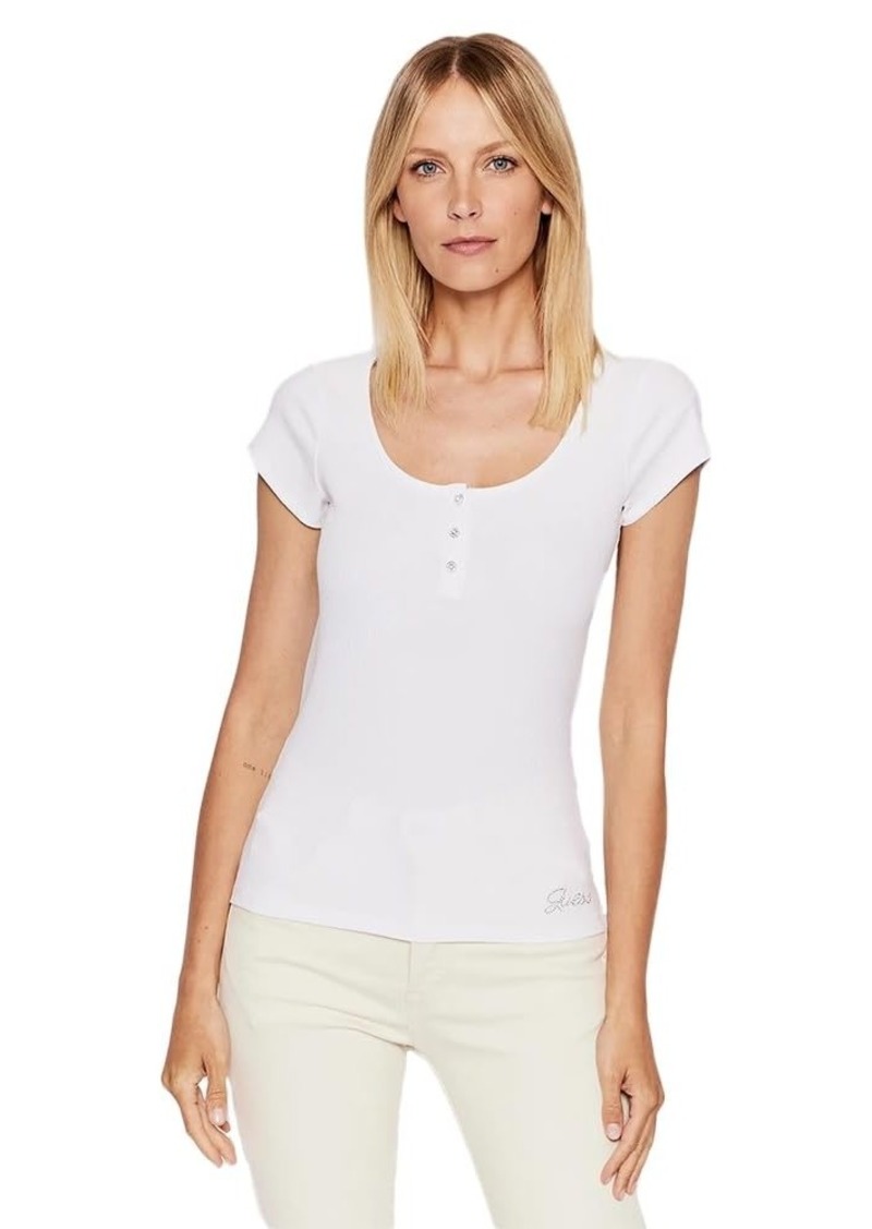 GUESS Women's Short Sleeve Karlee Jewel Henley