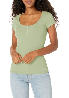 GUESS Women's Short Sleeve Karlee Jewel Henley  Extra Small