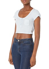 GUESS Women's Short Sleeve Presley Rib Crop Top  Extra Small
