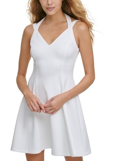 Guess Women's Sleeveless Embossed Scuba Fit & Flare Dress - White