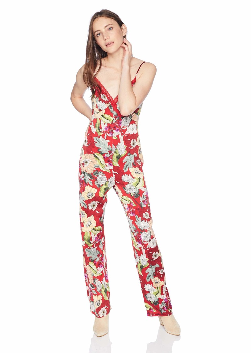 GUESS Women's Sleeveless Lux Jumpsuit Garden Fever Print Sultry red