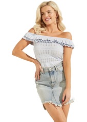 GUESS Women's Sleeveless Off Shoulder Pointelle Sweater  L/R