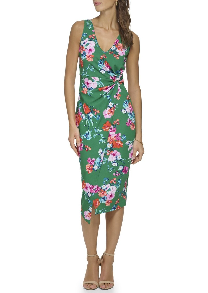 GUESS Women's Sleeveless Palm Printed Midi Dress