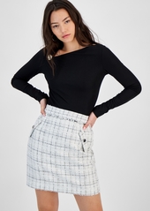 Guess Women's Sofia Tweed Mini Skirt - Check Tweed White Combo