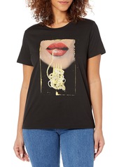 GUESS Women's Ss Fork Lips Easy Tee