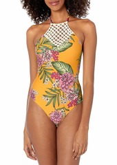GUESS Women's String Weave Neck Onepiece Swimsuit  M
