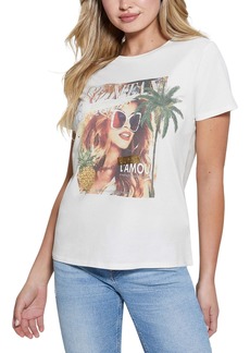 Guess Women's Suntan Cover Graphic Easy T-Shirt - CREAM WHITE