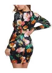 Guess Women's Tess Velvet Floral-Print Bodycon Dress - Peony Charm Print Black