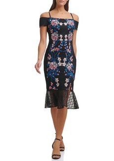 GUESS Women's Textured Knit Off The Shoulder Midi Dress