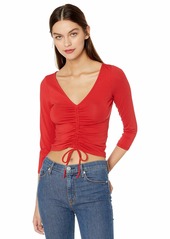 GUESS Women's Three Quarter Sleeve Erie Ruched Top Sultry red XL