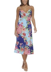 Guess Women's Twist Sweetheart-Neck Midi Slip Dress - Blue/Coral Multi