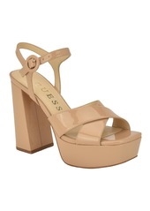 Guess Women's Vallenn Platform Block Heel Dress Sandals - Light Natural Patent - Faux Patent Leath