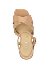 Guess Women's Vallenn Platform Block Heel Dress Sandals - Light Natural Patent - Faux Patent Leath