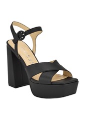 Guess Women's Vallenn Platform Block Heel Dress Sandals - Black Saffiano - Manmade