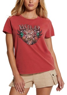 Guess Women's Wild Roses Graphic T-Shirt - Coral Storm Multi