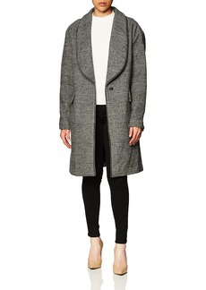 GUESS Women's Long Wool Top Coat Jacket with Faux Leather Details