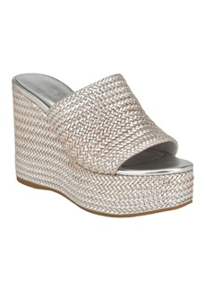 Guess Women's Yenisa Platform Wedge Sandals - Silver Metallic Weave