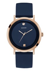 GUESS Men's Diamond-Accented Rose Gold-Tone and Blue Watch, 42mm