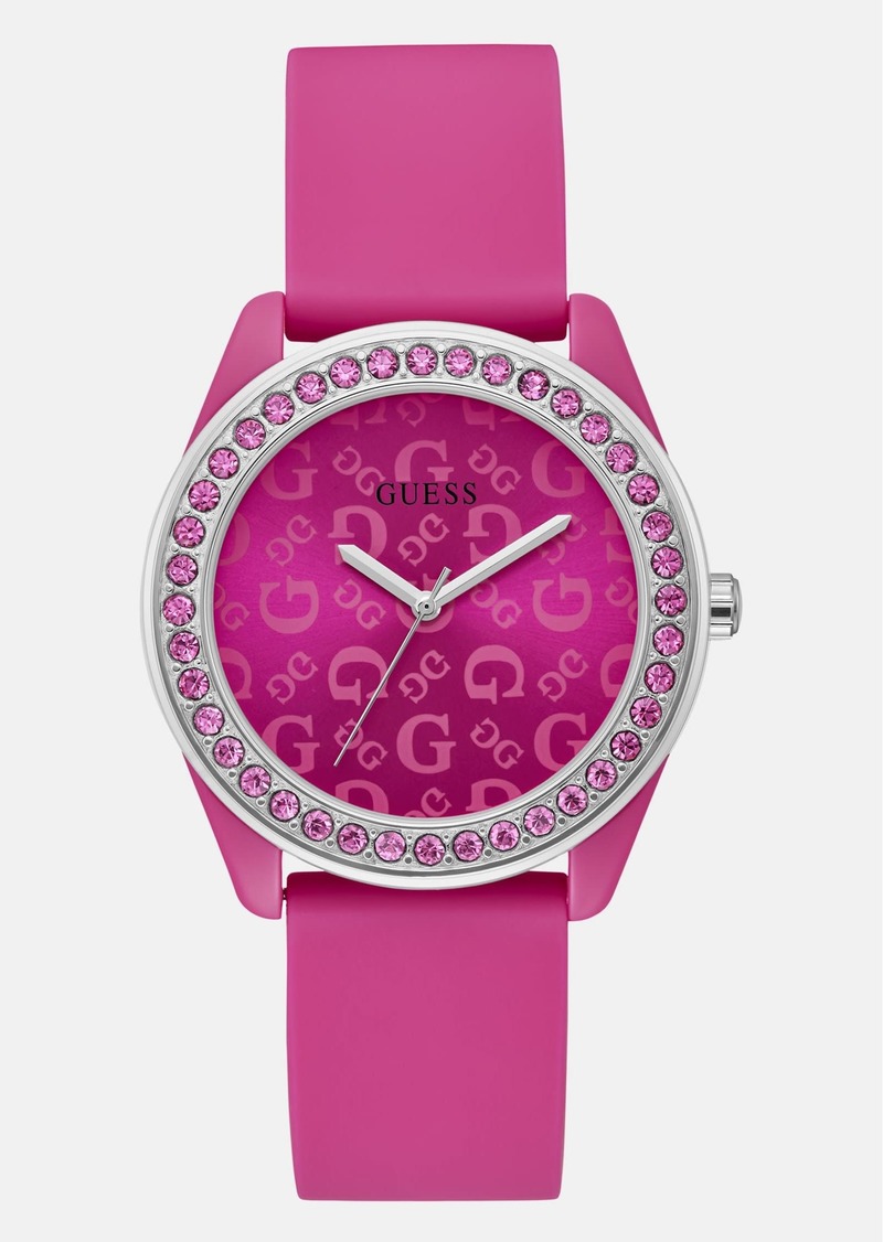 GUESS Pink Rhinestone Silicone Analog Watch