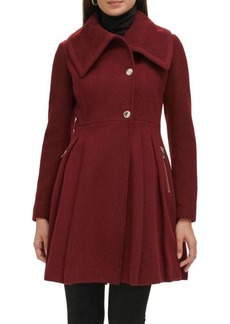 GUESS Pleated Wool Blend Flared Coat