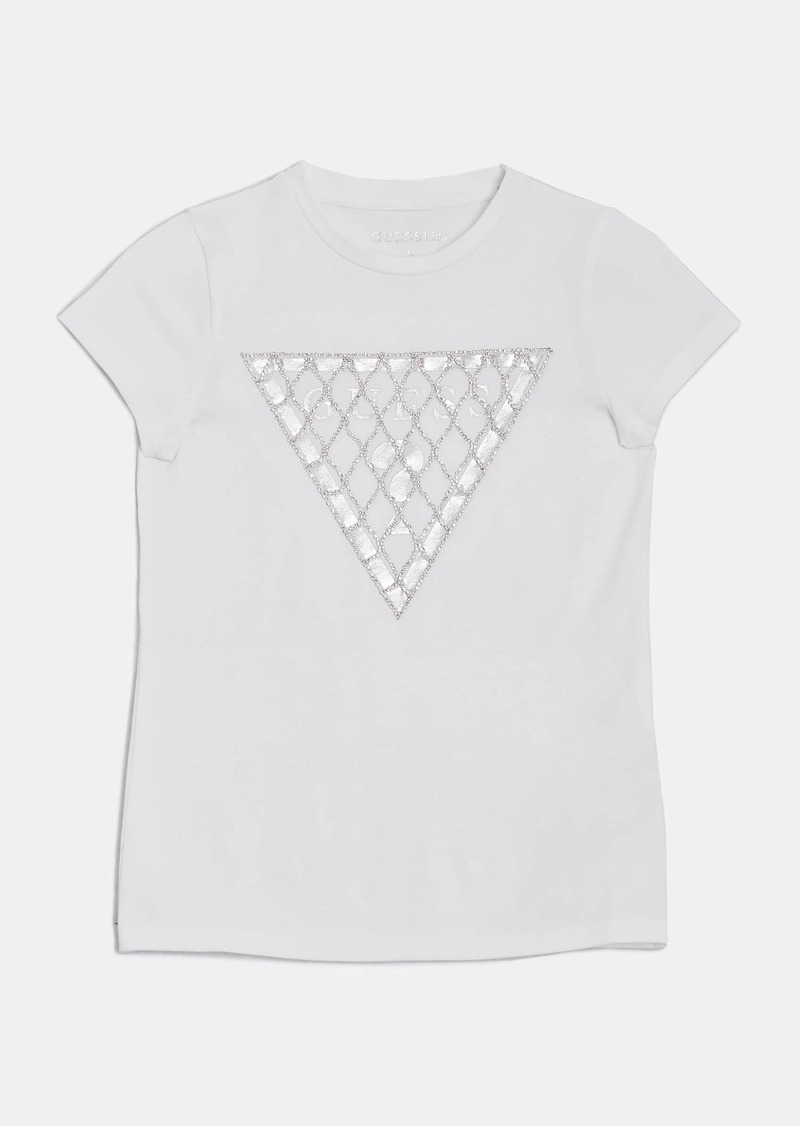 GUESS Rhinestone Chain Mesh Logo Tee (7-14)