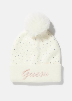 GUESS Rhinestone Logo Pom Beanie