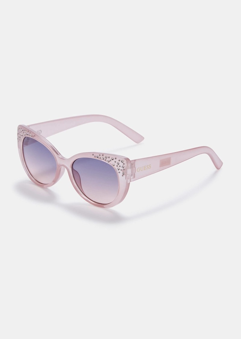 GUESS Rhinestone Plastic Round Sunglasses