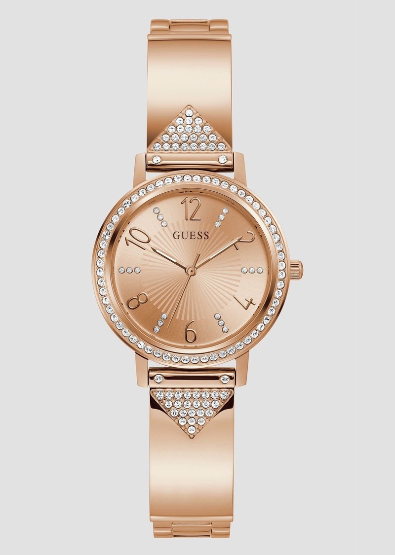 GUESS Rose Gold-Tone and Crystal Bangle Analog Watch