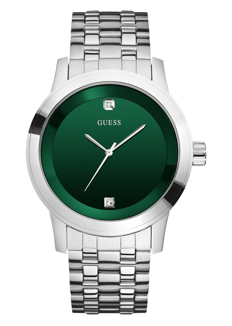 GUESS Silver-Tone and Green Analog Watch