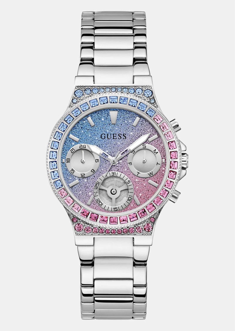 GUESS Silver-Tone and Pastel Crystal Multifunction Watch