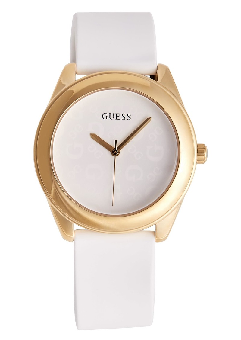 GUESS White and Gold-Tone Silicone Logo Watch