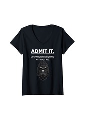 GUESS Womens Bigfoot Admit It Life Would Be Boring Without Me Christmas V-Neck T-Shirt